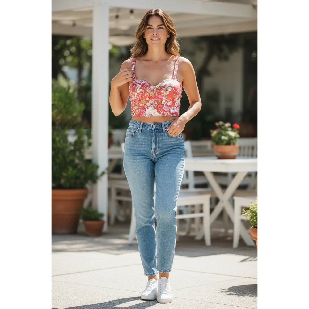 BOG Collective Band of Gypsies Crop Top Bustier Corset Bra Floral Top Medium NWT - Picture 2 of 9